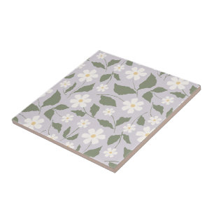 Grandmillennial Daisy Floral Soft Pastel Lilac Tile