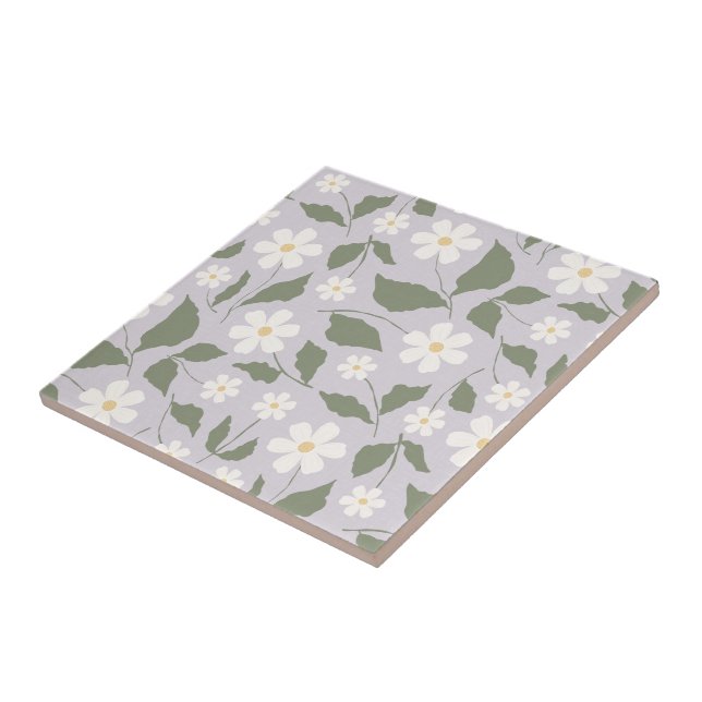 Grandmillennial Daisy Floral Soft Pastel Lilac Tile (Side)
