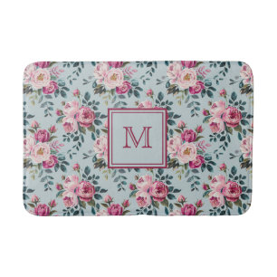 Grandmillennial Dusty Rose Floral Custom Monogram Bath Mat
