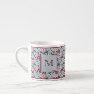 Grandmillennial Dusty Rose Floral Custom Monogram Espresso Cup