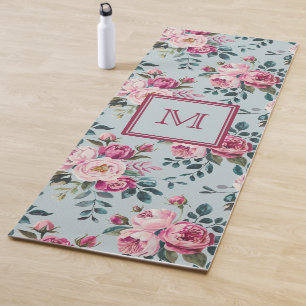 Grandmillennial Dusty Rose Floral Custom Monogram Yoga Mat
