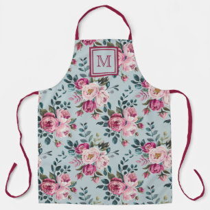 Grandmillennial Dusty Rose Floral Custon Monogram Apron