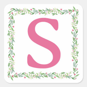 Grandmillennial Evergreen Swag   Monogram Square Sticker