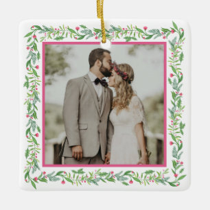 Grandmillennial Evergreen Swag   Photo Ceramic Ornament
