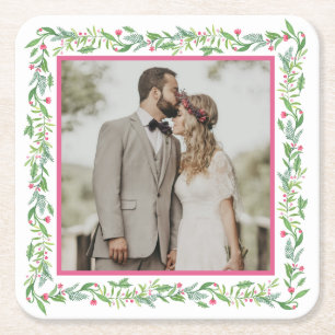 Grandmillennial Evergreen Swag   Photo Square Paper Coaster