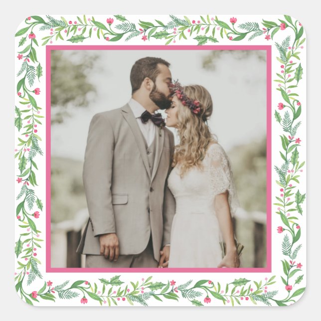 Grandmillennial Evergreen Swag | Photo Square Sticker (Front)