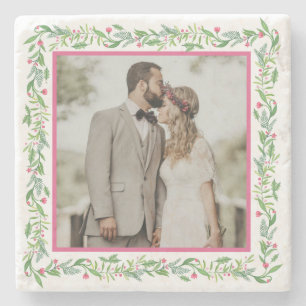 Grandmillennial Evergreen Swag   Photo Stone Coaster