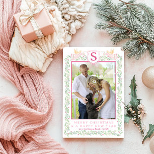 Grandmillennial Evergreen Swag with Angels   Photo Invitation