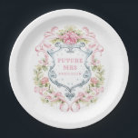 Grandmillennial Floral Crest | Future Mrs Paper Plate<br><div class="desc">The elegant watercolor monogram crest gives this bridal shower plate a beautiful and timeless look that any bride-to-be will love. There is text that says "from the Future Mrs." Personalise this plate with a name. Colours include, light blue, pink and grey. If you have any questions or need help customising...</div>