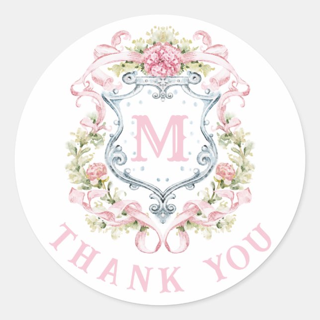 Grandmillennial Floral Crest Monogram | Bridal  Classic Round Sticker (Front)