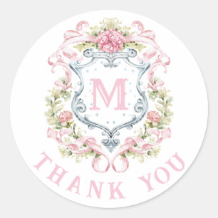 Grandmillennial Floral Crest Monogram   Bridal  Classic Round Sticker