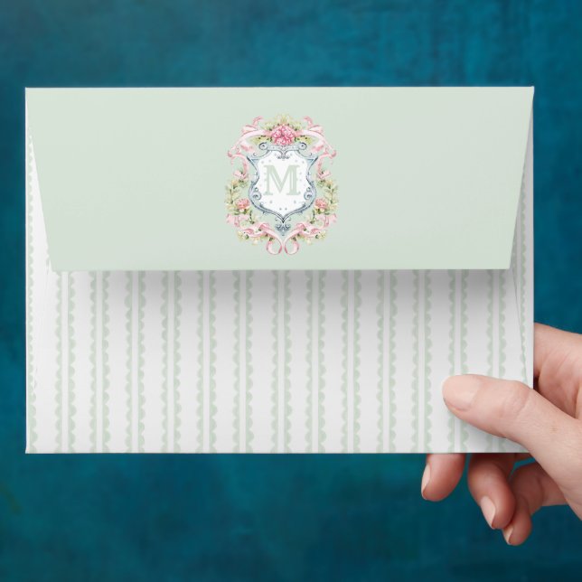 Grandmillennial Floral Crest Monogram | Bridal  Envelope (Hand)