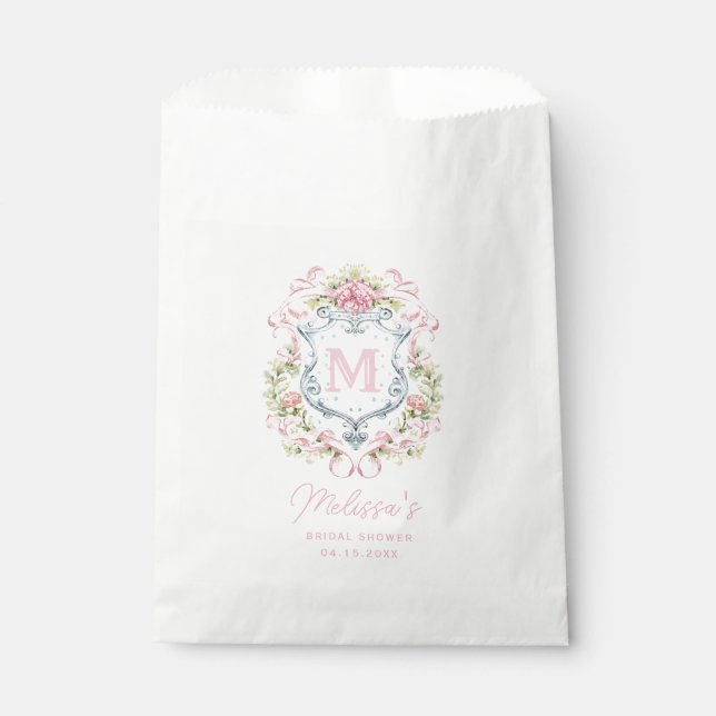 Grandmillennial Floral Crest Monogram | Bridal  Favour Bags (Front)