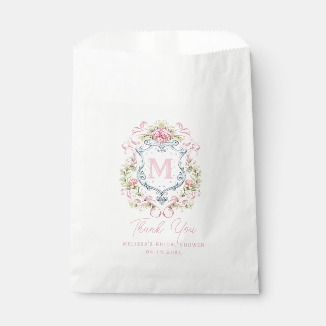 Grandmillennial Floral Crest Monogram | Bridal  Favour Bags (Front)