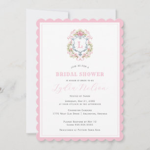 Grandmillennial Floral Crest Monogram Bridal Invitation
