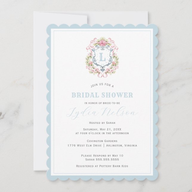 Grandmillennial Floral Crest Monogram | Bridal  Invitation (Front)