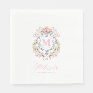 Grandmillennial Floral Crest Monogram   Bridal  Napkin