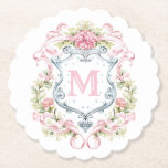 Grandmillennial Floral Crest Monogram | Bridal  Paper Coaster<br><div class="desc">The elegant watercolor monogram crest gives these bridal shower paper coasters a beautiful and timeless look that any bride-to-be will love.  Personalise this design with your initial in the crest.

Colours include,  light blue,  pink and grey.</div>