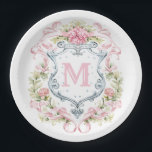 Grandmillennial Floral Crest Monogram | Bridal  Paper Plate<br><div class="desc">The elegant watercolor monogram crest gives these bridal shower paper plates a beautiful and timeless look that any bride-to-be will love.  Personalise this design with your initial in the crest.

Colours include,  light blue,  pink and grey.</div>