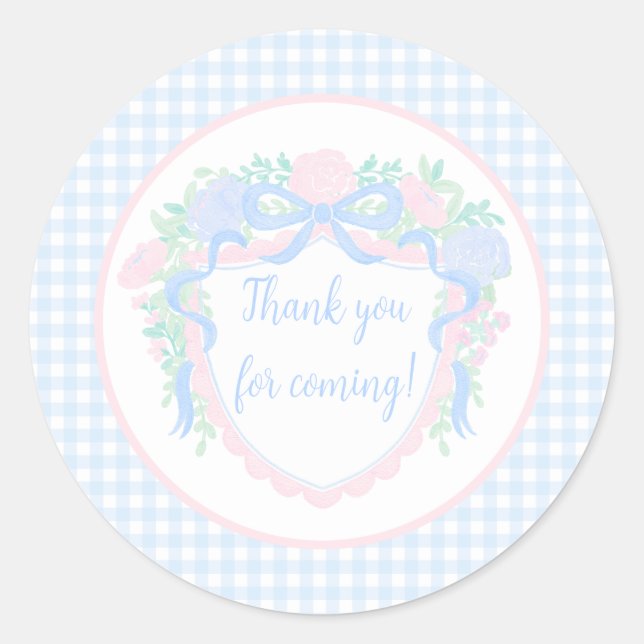 Grandmillennial Floral Gingham Preppy Birthday Classic Round Sticker (Front)