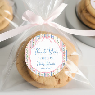 Grandmillennial Floral Girl Baby Shower Thank you Classic Round Sticker