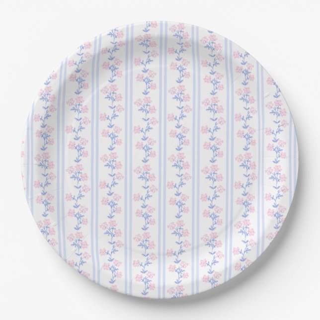 Grandmillennial Floral Preppy Paper Plate (Front)