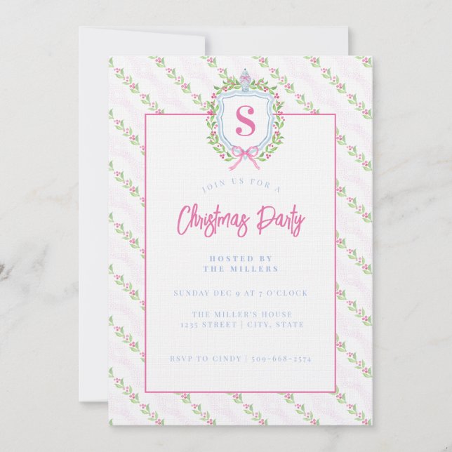 Grandmillennial Ginger Jar Crest Monogram Invitation (Front)