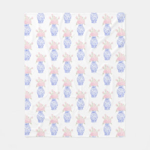 Grandmillennial Ginger Jar Watercolor Preppy Fleece Blanket