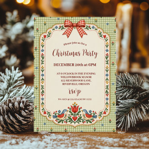 Grandmillennial Gingham Folk Art Christmas Invitation