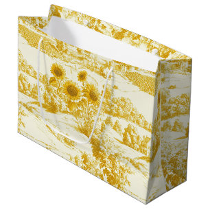 Grandmillennial Gold Sunflower Toile Pattern Large Gift Bag