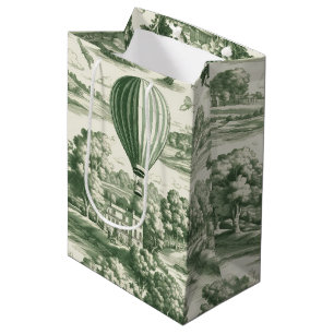 Grandmillennial Green French Toile Scenic Pattern Medium Gift Bag