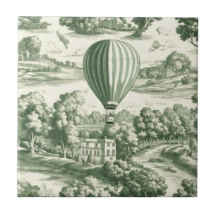 Grandmillennial Green French Toile Scenic Pattern Tile