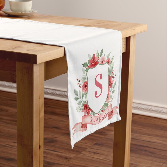 Grandmillennial Holiday Crest | Christmas Monogram Medium Table Runner (In Situ)