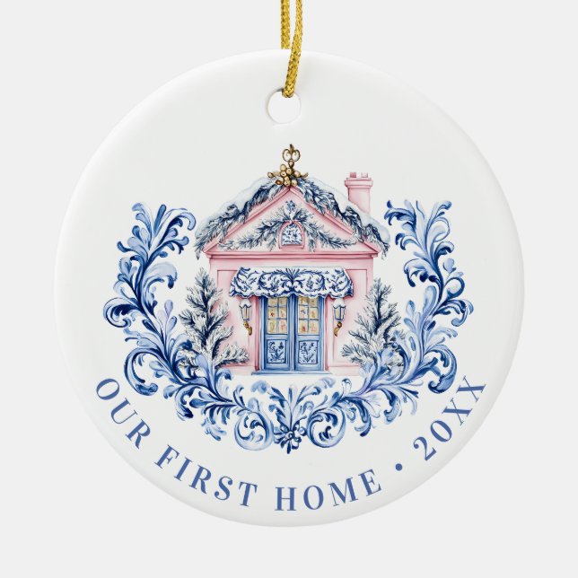 Grandmillennial Holiday | First Home Ceramic Tree Decoration (Front)