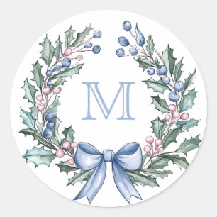 Grandmillennial  Holly Christmas Monogram Classic Round Sticker