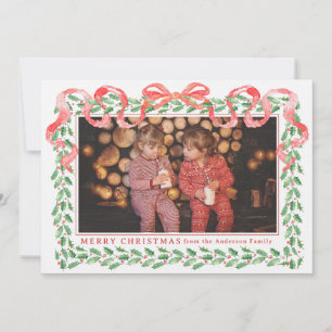 Grandmillennial Holly Christmas Ribbon Card