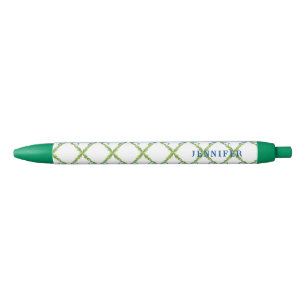 Grandmillennial Lattice with Blue Bow Personalised Black Ink Pen