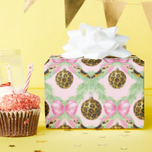 Grandmillennial Leopard Christmas  Ornament Wrapping Paper