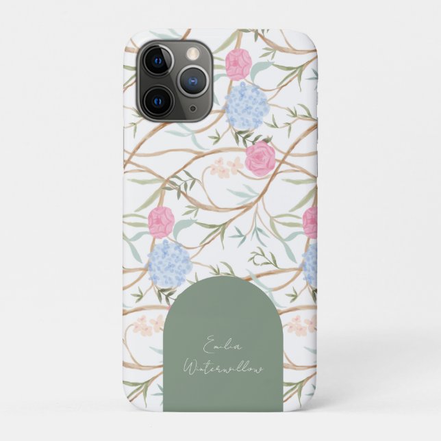 Grandmillennial Painterly Hydrangea Customisable Case-Mate iPhone Case (Back)