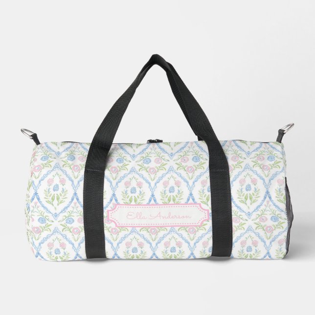 Grandmillennial Pastel Floral Duffle Bag (Front)