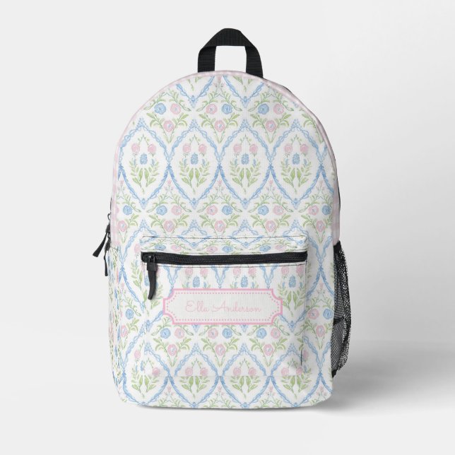 Grandmillennial Pastel Floral Printed Backpack (Front)