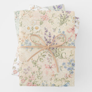 Grandmillennial Pastel Floral Vintage Cottage Wrapping Paper Sheet