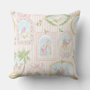 Grandmillennial Pastel Nativity Monogram Cushion