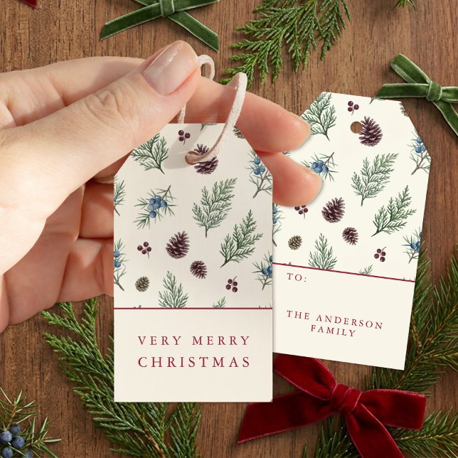 Grandmillennial Pinecone Botanical Holiday Gift Tags (Christmas Gift Tags from the Grandmillenial Botanical Bow Christmas collection by Darling & May)