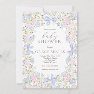 Grandmillennial Pink and Blue baby shower invite