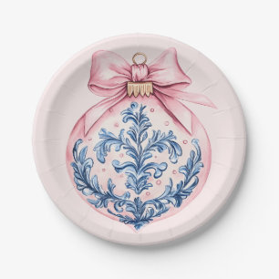 Grandmillennial Pink and Blue Damask Ornament Paper Plate