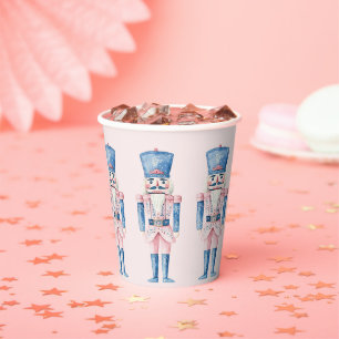 Grandmillennial Pink and Blue Holiday Nutcracker  Paper Cups