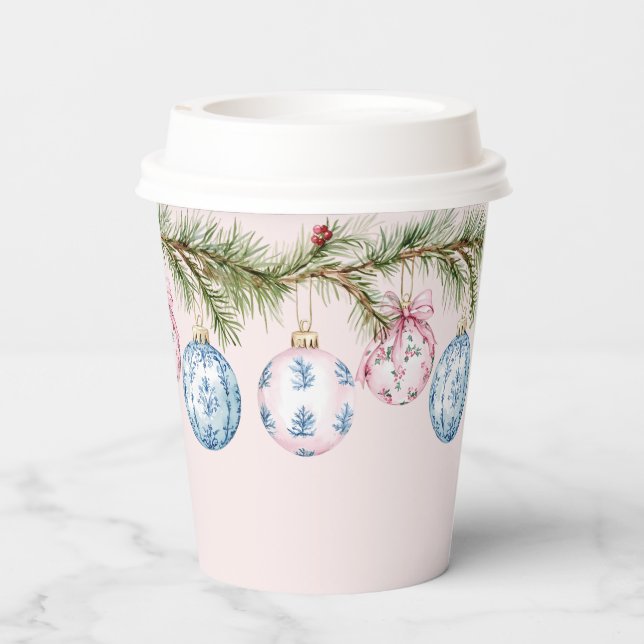 Grandmillennial Pink and Blue Ornaments Paper Cups (Back)