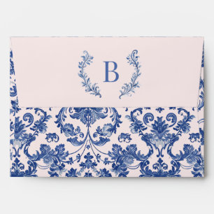 Grandmillennial Pink & Blue Damask Monogram Envelope