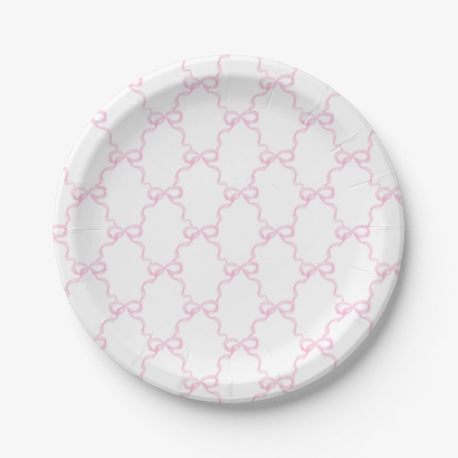 Grandmillennial Pink Bows Paper Plate (Front)